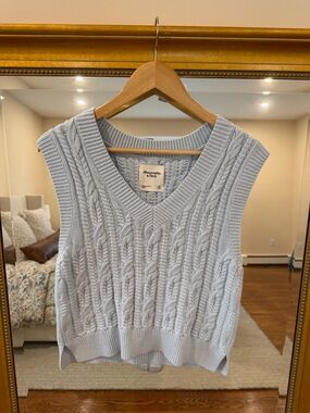 Abercrombie & Fitch Pale Blue Cable Knit V-Neck Sweater Vest